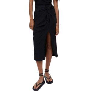 NWOT H&M Black ruched high waisted front slit midi skirt